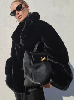 Manteaux en fausse fourrure Chic col rabattu veste longue d'hiver blanche pour femmes 2026