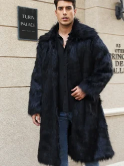 Manteaux En Fausse Fourrure Hiver Chaud Hommes Gris Clair Veste Manches Longues Col Rabattu