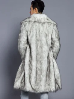 Manteaux En Fausse Fourrure Hiver Chaud Hommes Gris Clair Veste Manches Longues Col Rabattu