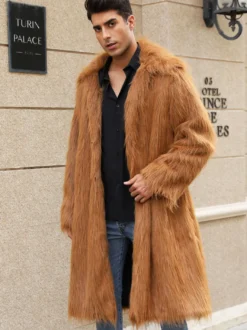Manteaux En Fausse Fourrure Hiver Chaud Hommes Gris Clair Veste Manches Longues Col Rabattu