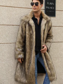 Manteaux En Fausse Fourrure Hiver Chaud Hommes Gris Clair Veste Manches Longues Col Rabattu