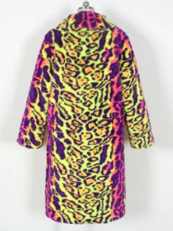 Manteaux En Fausse Fourrure Léopard Rose Jaune Hiver Chaud Hommes Veste Manches Longues Col Rabattu