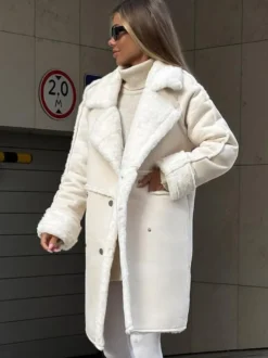 Manteaux En Fausse Fourrure Manches Longues Décontracté Col Rabattu Manteau Femme