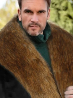 Manteaux En Fausse Fourrure Noir Hiver Chaud Hommes Veste Manches Longues Col Rabattu Épais