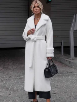 Manteaux en fausse fourrure à revers crantés Manteau long d'hiver surdimensionné pour femmes 2026