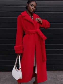 Manteaux en fausse fourrure à revers crantés Manteau long d'hiver surdimensionné pour femmes 2026