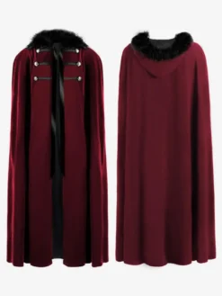Manteaux en laine d'Halloween rétro couleur unie Costume de Cape Steampunk Bourgogne