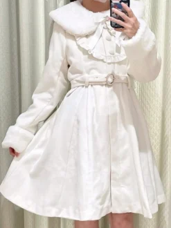 Manteaux gothiques Lolita Manteau noir Volants Nœuds Pardessus Polyester Automne Lolita Vêtements d'extérieur