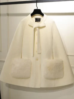 Manteaux gothiques Lolita Manteau rose Nœuds Bloc de couleur Manteau Polyester Hiver Lolita Vêtements d'extérieur