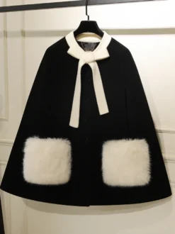 Manteaux gothiques Lolita Manteau rose Nœuds Bloc de couleur Manteau Polyester Hiver Lolita Vêtements d'extérieur