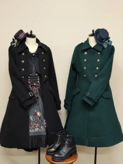 Manteaux gothiques Lolita Manteau pardessus en polyester vert foncé Manteau d'automne Lolita Outwears