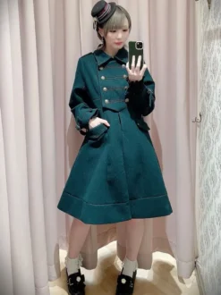 Manteaux gothiques Lolita Manteau pardessus en polyester vert foncé Manteau d'automne Lolita Outwears