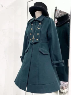 Manteaux gothiques Lolita Manteau pardessus en polyester vert foncé Manteau d'automne Lolita Outwears