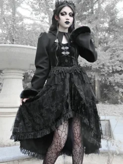 Manteaux gothiques Lolita Manteau en polyester noir Manteau d'hiver Lolita Outwears
