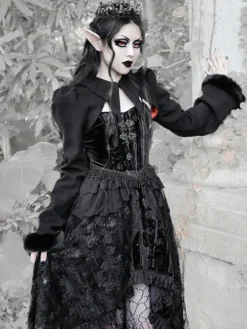 Manteaux gothiques Lolita Manteau en polyester noir Manteau d'hiver Lolita Outwears