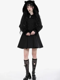 Manteaux gothiques Lolita Manteau en polyester noir Manteau d'automne Lolita Outwears