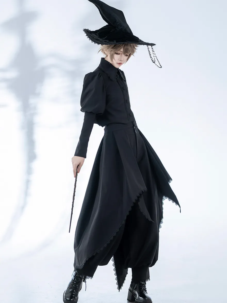 Manteaux gothiques Lolita Manteau noir Nœuds Dentelle Volants Pardessus Polyester Automne Lolita Vêtements d'extérieur