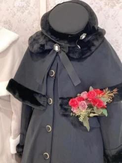 Manteaux Lolita académiques Bordeaux Nœuds de Noël Cape en polyester Manteau Manteau Bloc de couleur Lolita Vêtements d'extérieur Hiver