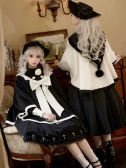 Manteaux Lolita de style ROCOCO Manteau bordeaux Nœuds Manteau bicolore Polyester Vêtements d'extérieur Lolita d'hiver