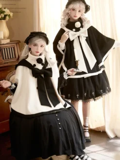 Manteaux Lolita de style ROCOCO Manteau bordeaux Nœuds Manteau bicolore Polyester Vêtements d'extérieur Lolita d'hiver