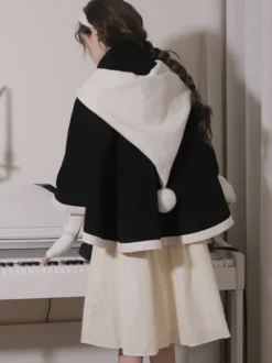 Manteaux Lolita de style ROCOCO Manteau bordeaux Nœuds Manteau bicolore Polyester Vêtements d'extérieur Lolita d'hiver