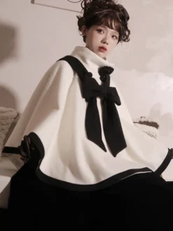 Manteaux Lolita de style ROCOCO Manteau bordeaux Nœuds Manteau bicolore Polyester Vêtements d'extérieur Lolita d'hiver