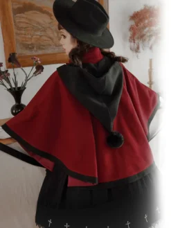 Manteaux Lolita de style ROCOCO Manteau bordeaux Nœuds Manteau bicolore Polyester Vêtements d'extérieur Lolita d'hiver