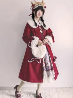 Manteaux Lolita de style ROCOCO Manteau bordeaux Nœuds Manteau Cape Polyester Automne Lolita Vêtements d'extérieur