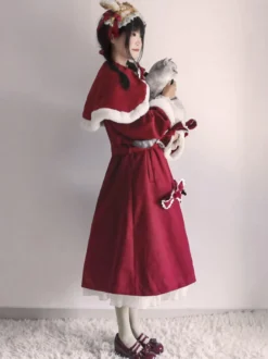 Manteaux Lolita de style ROCOCO Manteau bordeaux Nœuds Manteau Cape Polyester Automne Lolita Vêtements d'extérieur