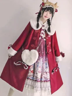 Manteaux Lolita de style ROCOCO Manteau bordeaux Nœuds Manteau Cape Polyester Automne Lolita Vêtements d'extérieur
