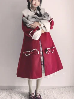 Manteaux Lolita de style ROCOCO Manteau bordeaux Nœuds Manteau Cape Polyester Automne Lolita Vêtements d'extérieur