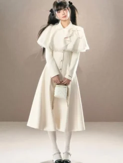 Manteaux Lolita de style ROCOCO ensemble noir nœuds franges cape pardessus polyester vêtements d'extérieur Lolita d'automne