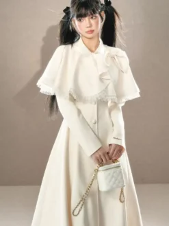 Manteaux Lolita de style ROCOCO ensemble noir nœuds franges cape pardessus polyester vêtements d'extérieur Lolita d'automne
