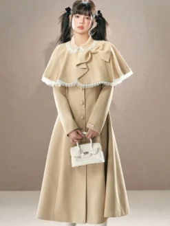 Manteaux Lolita de style ROCOCO ensemble noir nœuds franges cape pardessus polyester vêtements d'extérieur Lolita d'automne