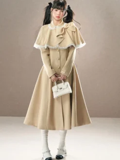Manteaux Lolita de style ROCOCO ensemble noir nœuds franges cape pardessus polyester vêtements d'extérieur Lolita d'automne