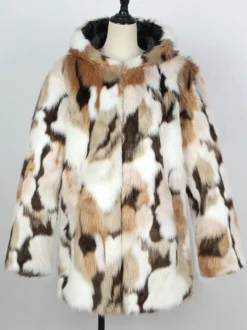 Manteaux Marron Camouflage En Fausse Fourrure Hiver Chaud Hommes Veste Manches Longues Col Rabattu Capuche