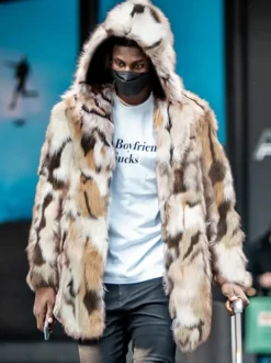Manteaux Marron Camouflage En Fausse Fourrure Hiver Chaud Hommes Veste Manches Longues Col Rabattu Capuche