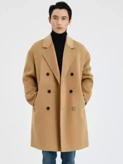 Manteaux Vest Pour Hommes Col Rabattu À Revers Chic Camel Chesterfield