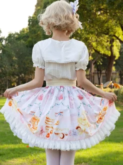 Mignonne Jupe Lolita SK Angel Beats Ruffles à imprimé fleurie rose clair
