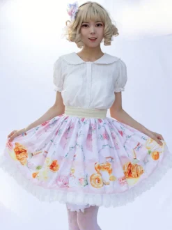 Mignonne Jupe Lolita SK Angel Beats Ruffles à imprimé fleurie rose clair