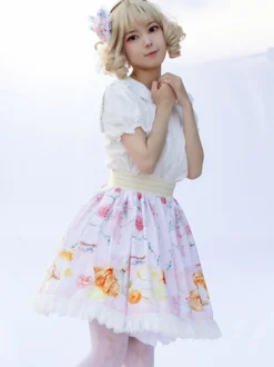 Mignonne Jupe Lolita SK Angel Beats Ruffles à imprimé fleurie rose clair