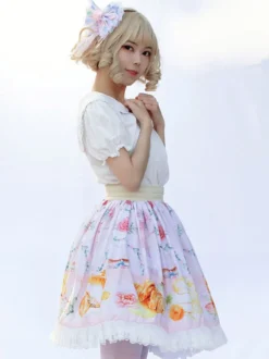 Mignonne Jupe Lolita SK Angel Beats Ruffles à imprimé fleurie rose clair