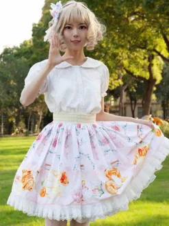 Mignonne Jupe Lolita SK Angel Beats Ruffles à imprimé fleurie rose clair