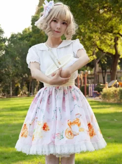 Mignonne Jupe Lolita SK Angel Beats Ruffles à imprimé fleurie rose clair