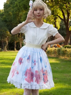 Mignonne Jupe Lolita SK imprimée fleurie à volants