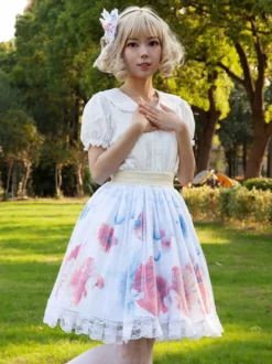 Mignonne Jupe Lolita SK imprimée fleurie à volants
