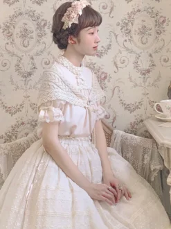 Mignonne Lolita Blouses Abricot Clair Col Montant Manches Courtes Bouffantes Nœud Lolita Top Lolita Shirt