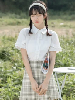 Mignonne Lolita Blouses Blanc Manches Courtes Dentelle Lolita Top Lolita Chemise