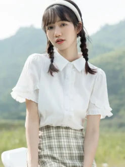 Mignonne Lolita Blouses Blanc Manches Courtes Dentelle Lolita Top Lolita Chemise