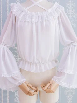 Mignonne Lolita Blouses Noir Manches Longues Bouffant Lolita Top Lolita Shirt à Bretelle